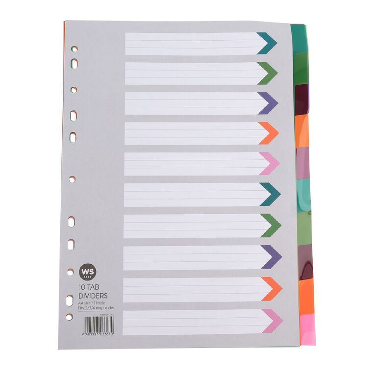 WS 10 Tab Dividers Plastic Multi-Coloured, , hi-res