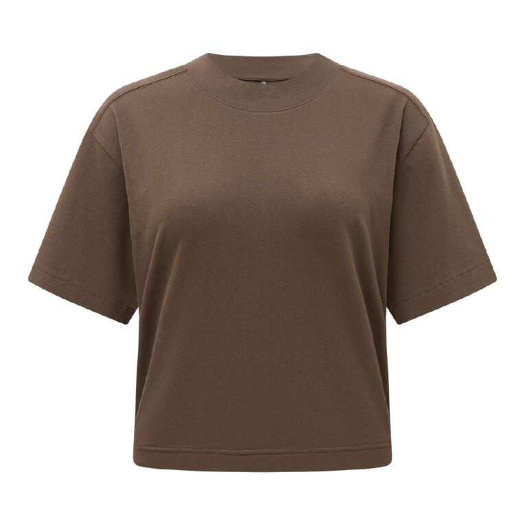 H&H Women's Short Sleeve Smart Tee, Brown Mid, hi-res