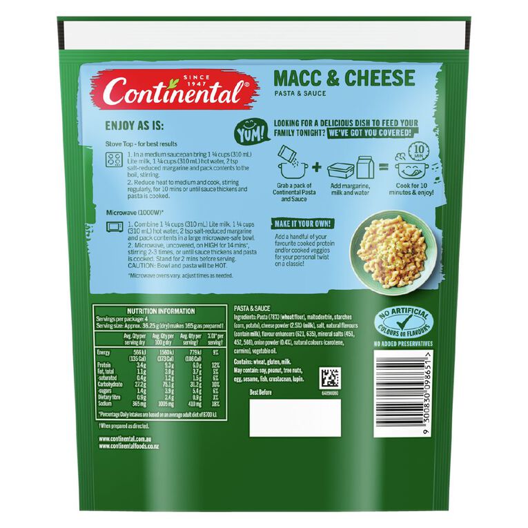 Continental Pasta and Sauce Mac Cheese 145g, , hi-res