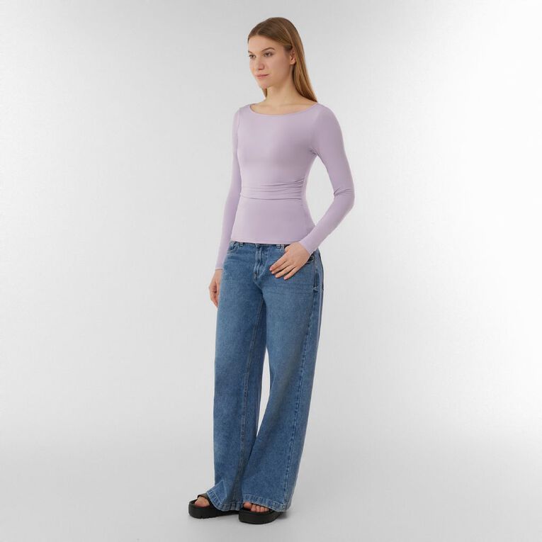 H&H Women's Contour Boat Neck Top, Purple Light, hi-res