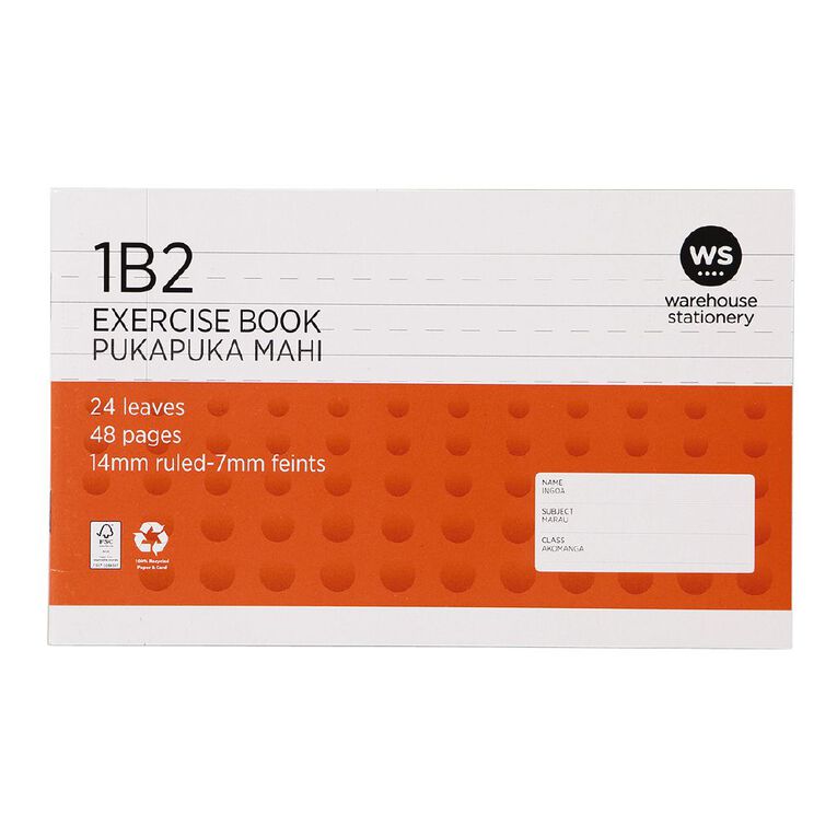 WS Exercise Book 1B2 7mm/14mm Ruled 24 Leaf Red, , hi-res