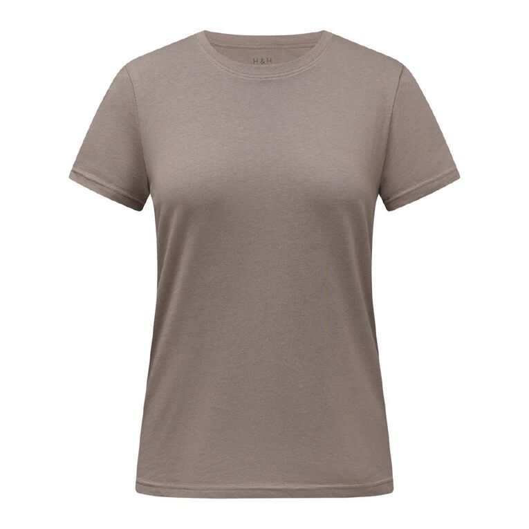 H&H Women's Short Sleeve Cotton Crew Neck Tee, Brown Light, hi-res