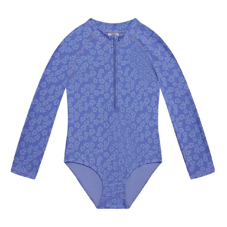 Young Original Long Sleeve Printed Swimsuit, Purple Mid, hi-res