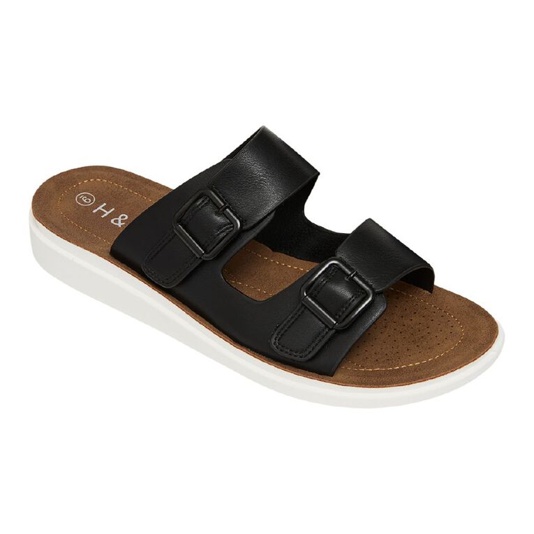H&H Women's Double Stripe Comfort Sandals, Black, hi-res