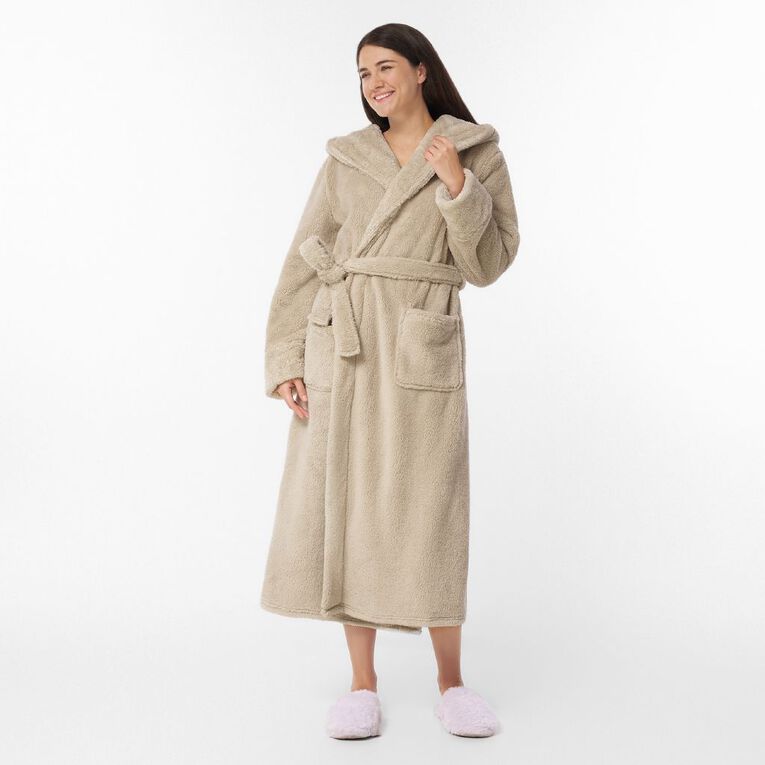 H&H Women's Shaggy Fleece Robe, Brown Light, hi-res