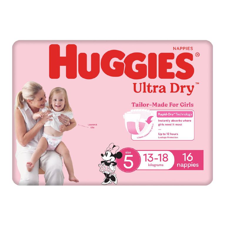 Huggies Girls' Convenience Nappy Walker Size 5 13-18kg 16 Pack, , hi-res