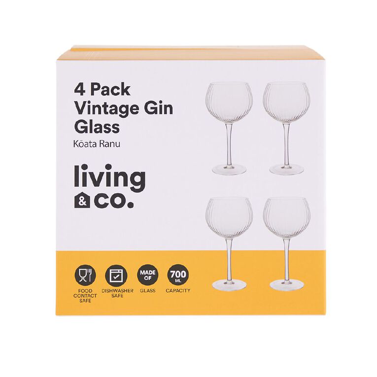 Living & Co Vintage Gin Glasses Clear 4 Pack, , hi-res