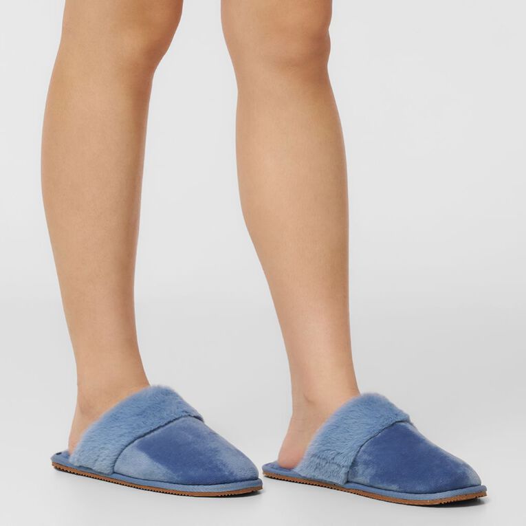 H&H Women's Trim Scuff Slippers, Blue Mid, hi-res