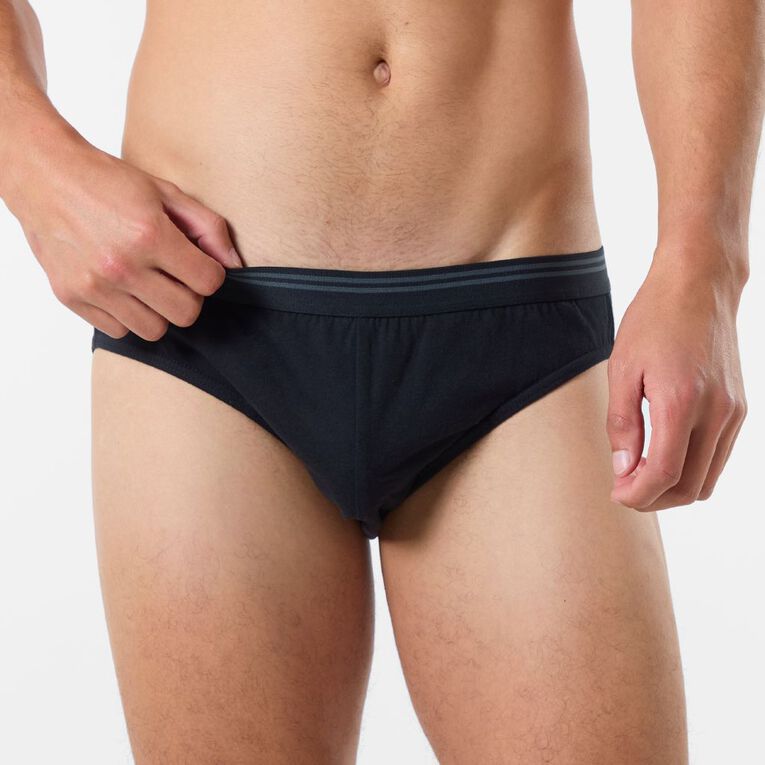 H&H Men's Att Elastic Cotton Briefs 5 Pack, Black, hi-res