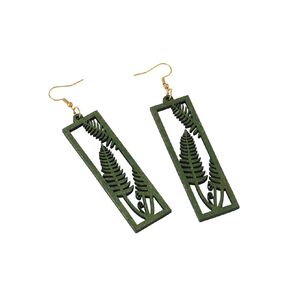Kiwiana Wooden Fern Cut-Out Dangle Earrings