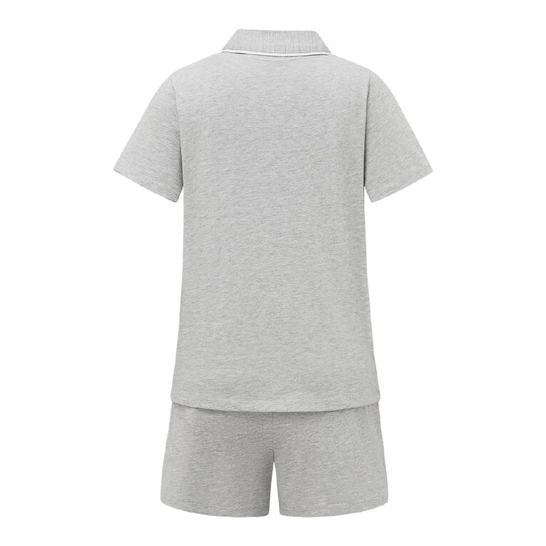 H&H Women's Button Up Short Sleeve Pyjama Set, Grey Mid, hi-res