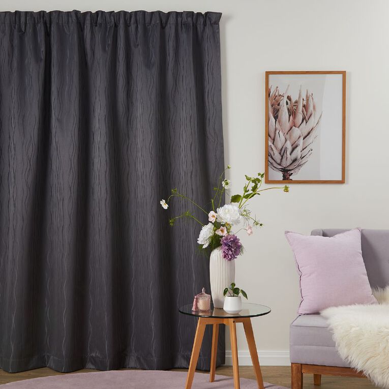 Living & Co Swirl Curtains Charcoal 230-330cm Wide/220cm Drop, Charcoal, hi-res