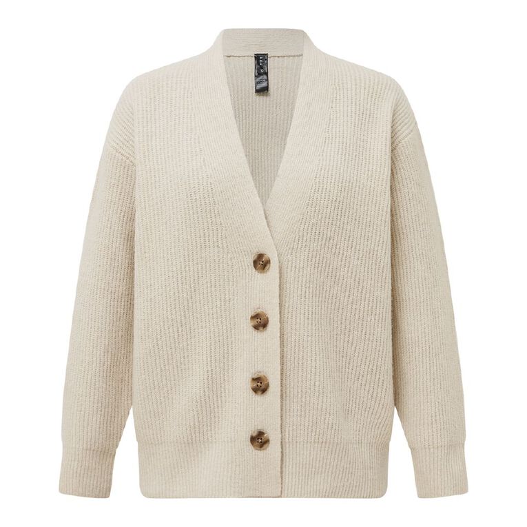 H&H Women's Rib Knit Long Cardigan, Brown Light, hi-res