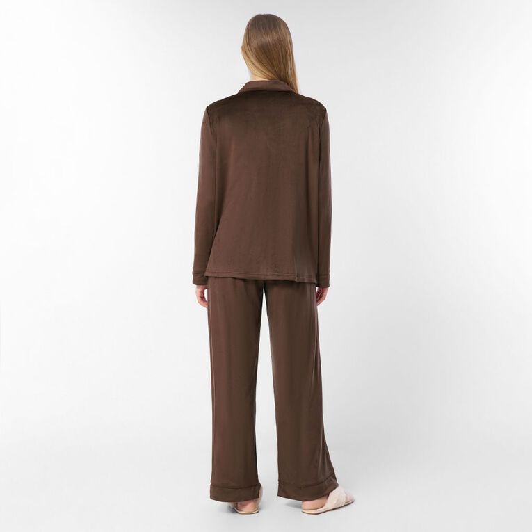 H&H Women's Mink Button Up Pyjama Set, Brown Dark, hi-res