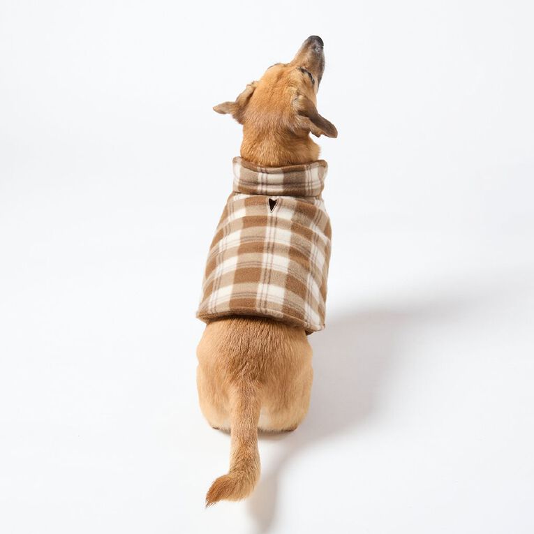 Petzone Fleece Pet Jacket Check Brown Mid Small, , hi-res
