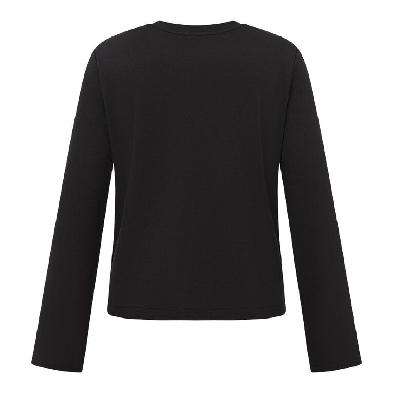 H&H Women's Long Sleeve Ponte Seam Detail Top, Black, hi-res