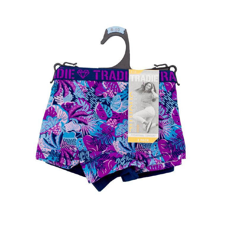 Tradie Girls' Shortie 2 Pack, Purple Mid, hi-res