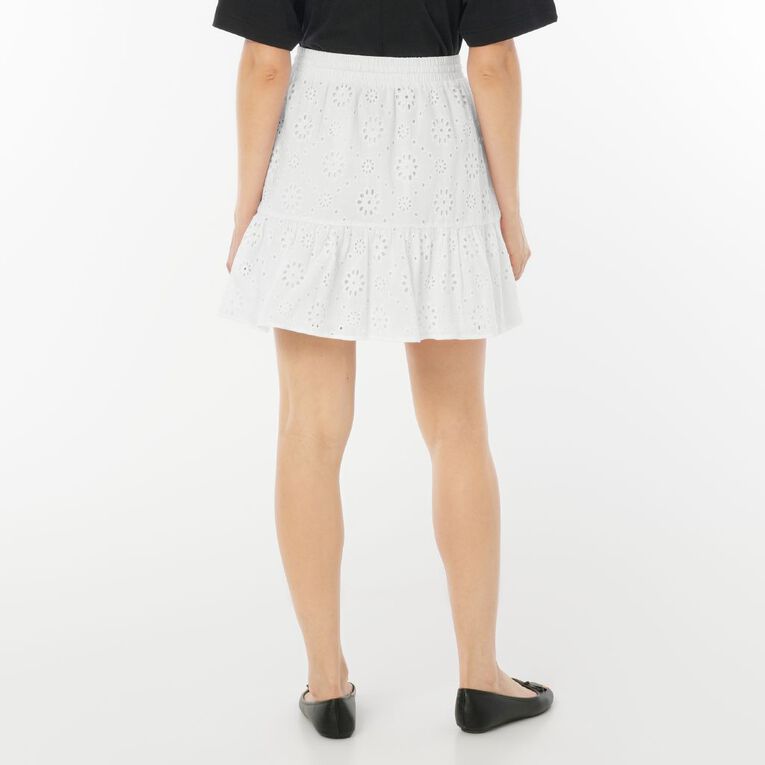 H&H Women's Broidery Tiered Mini Skirt, White, hi-res