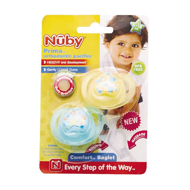 Nuby Prima Orthodontic Pacifier 6-18 Months 2 Pack Assorted, , hi-res