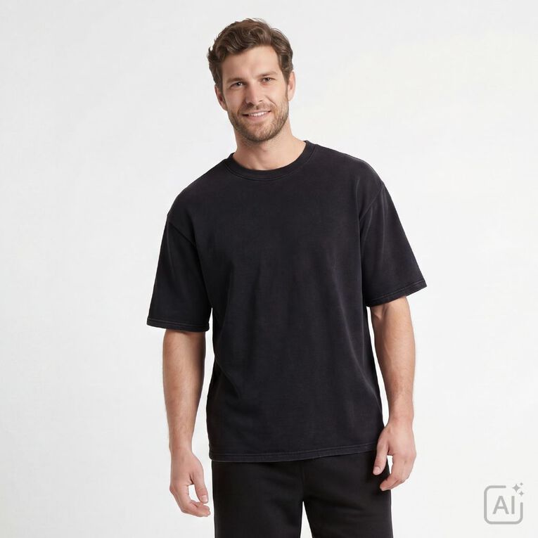 Garage Men's Plain Crew Sweat Tee, Black, hi-res