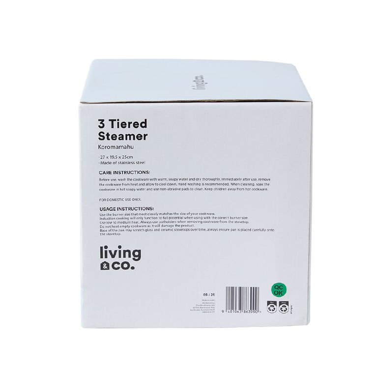 Living & Co 3 Tiered Steamer Stainless Steel 20cm, , hi-res