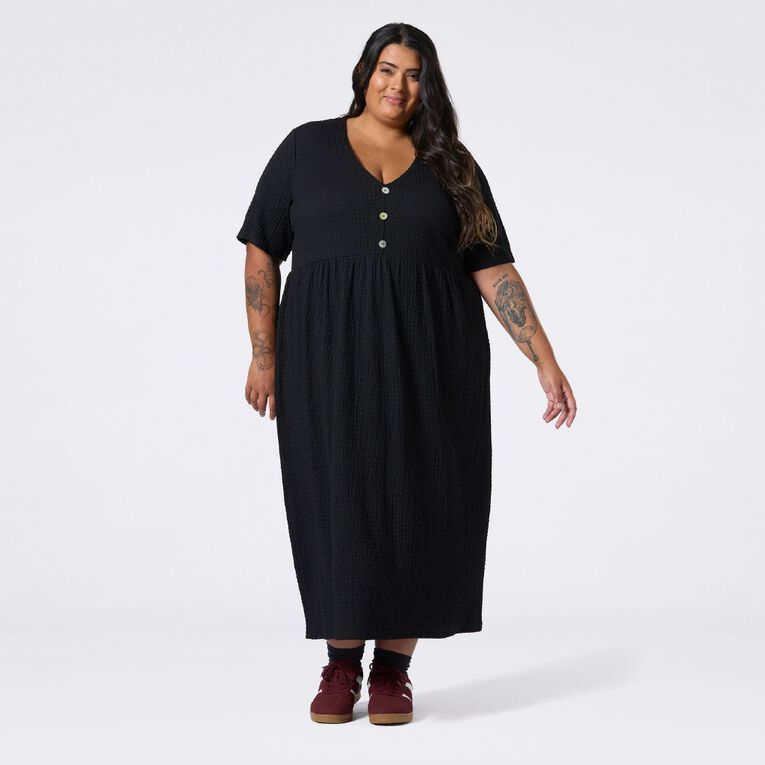 H&H Curve Women's Short Sleeve Popcorn Midi Dress, Black, hi-res