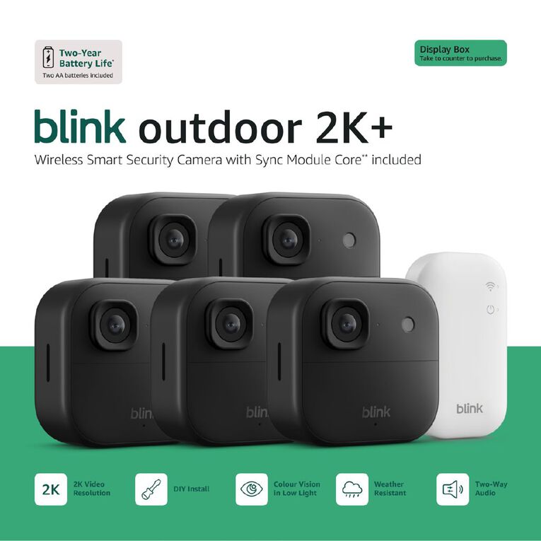 Blink Outdoor 2K+ With Sync Module Core 5 Pack Black, , hi-res