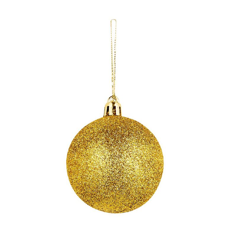 Wonderland Glitter Christmas Baubles 6cm Gold 10 Pack, , hi-res