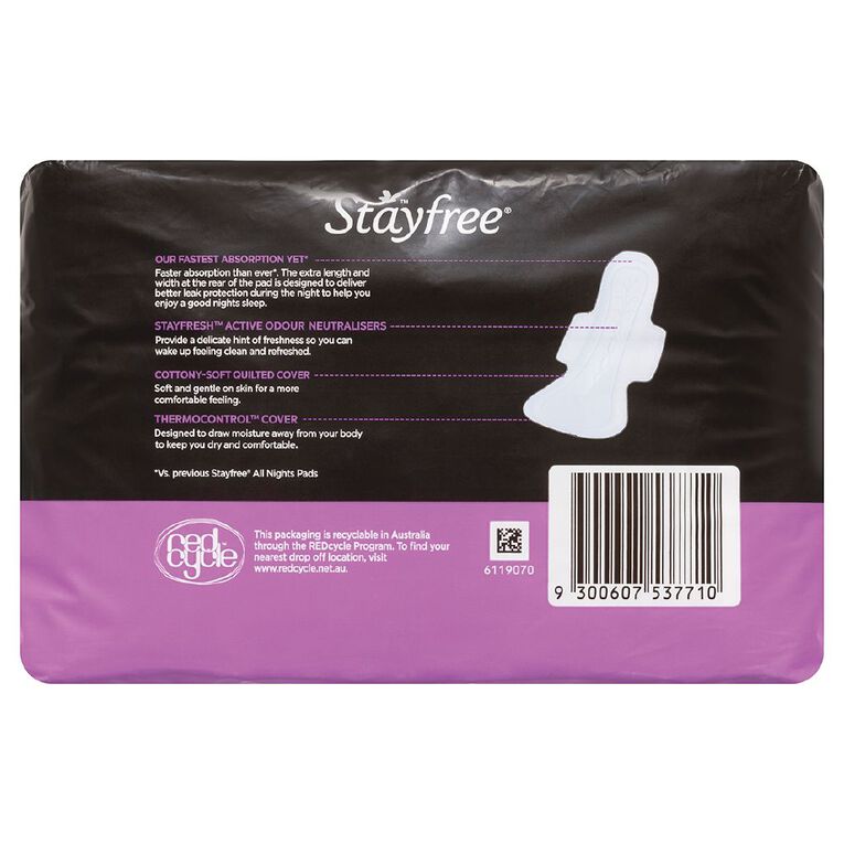 Stayfree All Night Pads with Wings Value 10 Pack, , hi-res