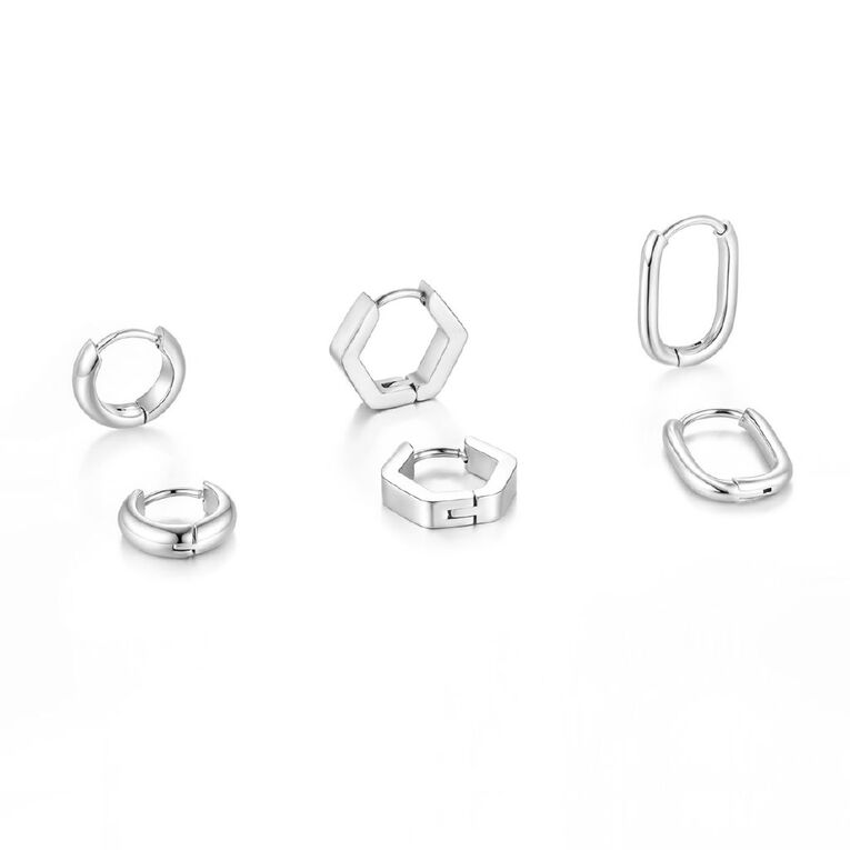 Waterproof GEO Sleeper Earrings 3 Pairs, , hi-res