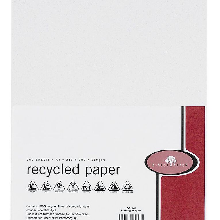Direct Paper Recycled Paper 100gsm Iceberg A4 100 Pack, , hi-res