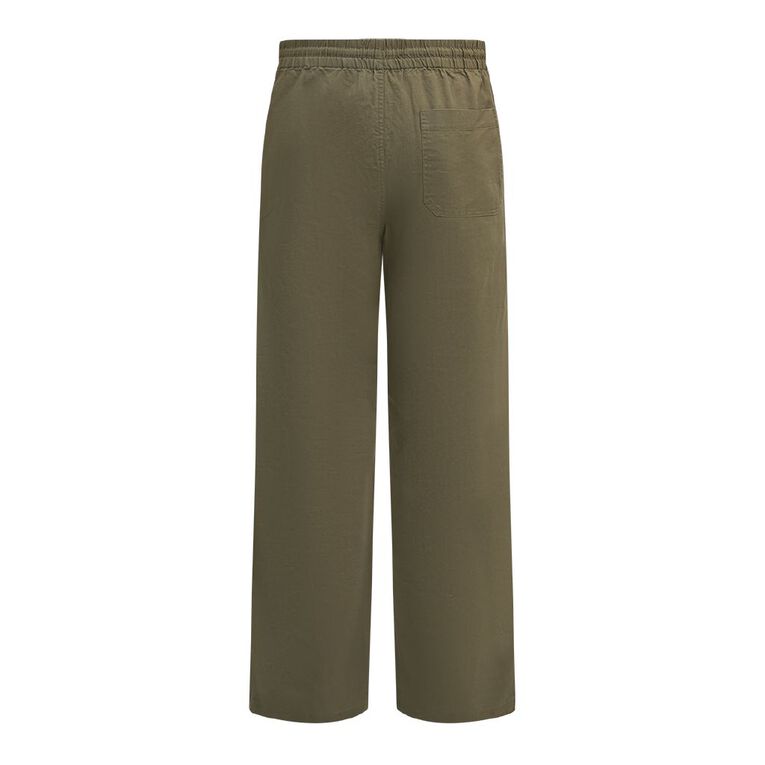 H&H Men's Elastic Waist Linen Blend Pants, Green Mid, hi-res