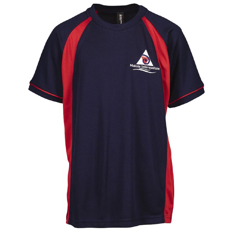 Schooltex Mokoia Intermediate PE Tee with Embroidery, Navy/Red, hi-res