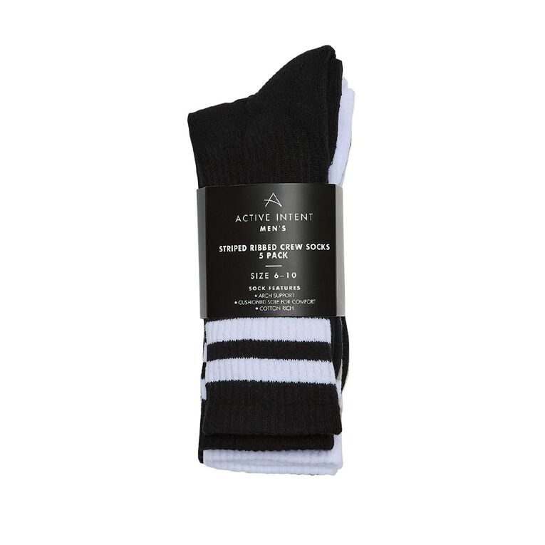 Active Intent Men's Striped Rib Crew Socks 5 Pack, White, hi-res