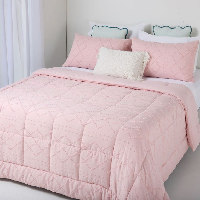 Living & Co 3 Piece Comforter Set Geo Tufted Pink King, , hi-res
