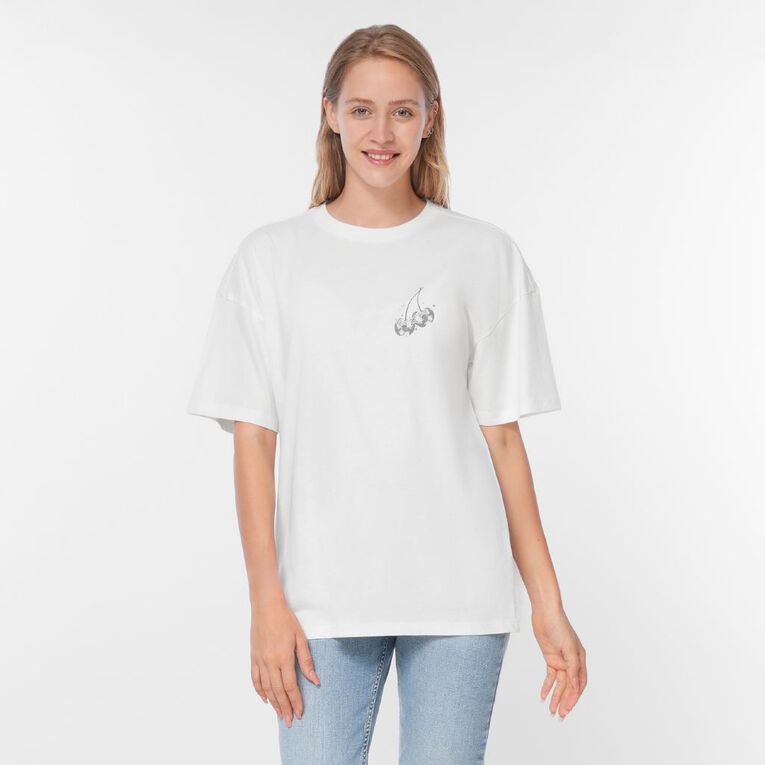 H&H Women's Short Sleeve Boyfriend Graphic Tee, Cream, hi-res