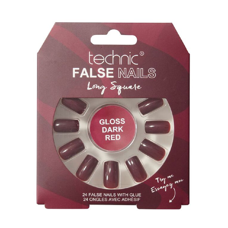 Technic False Nails Long Square Gloss Red Dark, , hi-res