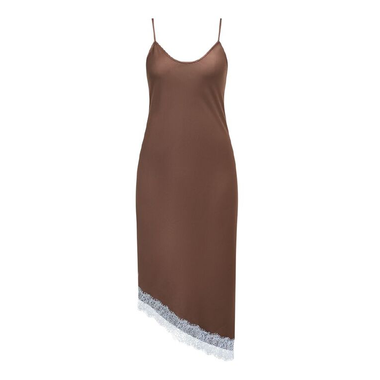 BRDRLESS Sarah Lace Trim Midi Dress, Brown Dark, hi-res