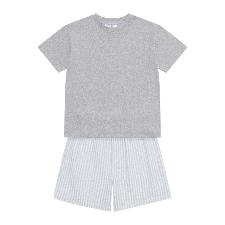 H&H Boys' Tee and Seersucker Short Pyjama Set, Grey Dark, hi-res