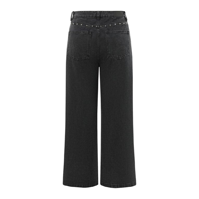 H&H Women's High Rise Wide Leg Embellished Jeans, Black, hi-res