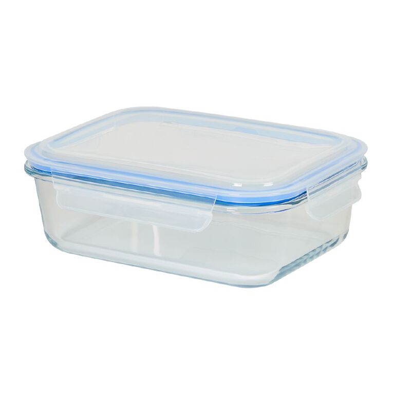 Living & Co Rectangle Glass Storage with Clip On Lid 1.5L Clear, , hi-res