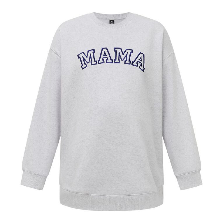 H&H Maternity Women's Mama Fleece Crew, Grey Light, hi-res