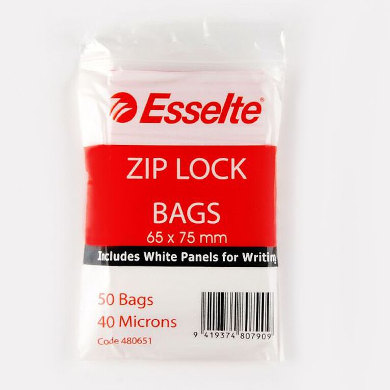 Esselte Zip Lock Bags 65mm x 75mm 50 Pack Clear, , hi-res
