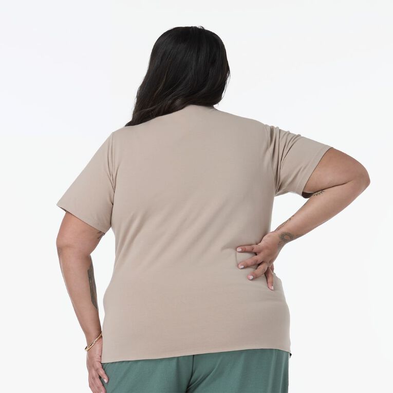 H&H Plus Women's Curve Short Sleeve Vneck Contour Tee, Grey Light, hi-res