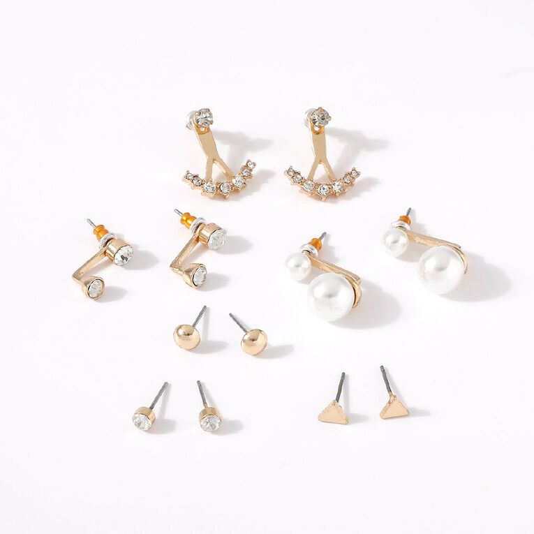 H&H Ball Triangle Stud Pearl Ear Jacket Earrings 6 Pairs, , hi-res