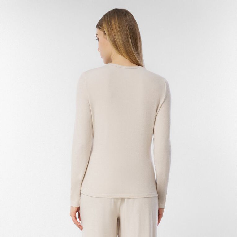 H&H Women's Brushed Knit Long Sleeved Lounge Top, Cream, hi-res