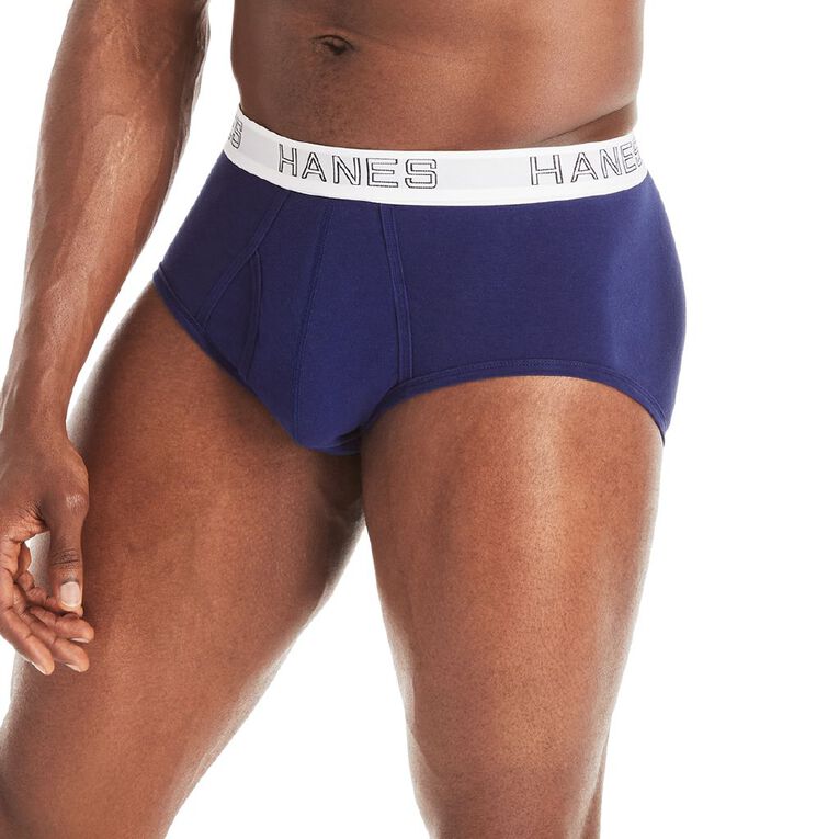 Hanes Men's Cotton Stretch Briefs 4 Pack, Black/Blue, hi-res