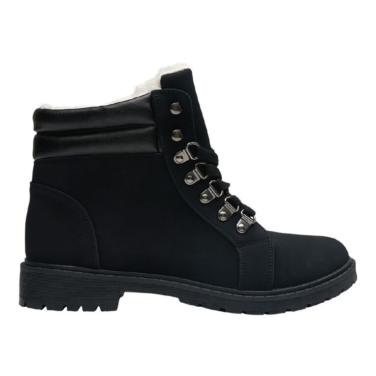 H&H Women's Combat Collar Boots, Black, hi-res