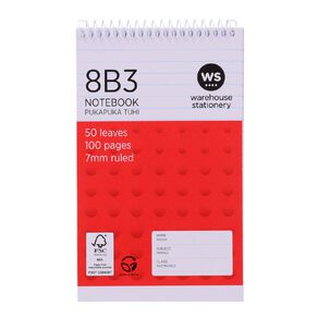 WS Exercise Book 8B3 7mm Ruled 50 Leaf Wiro Red Mid