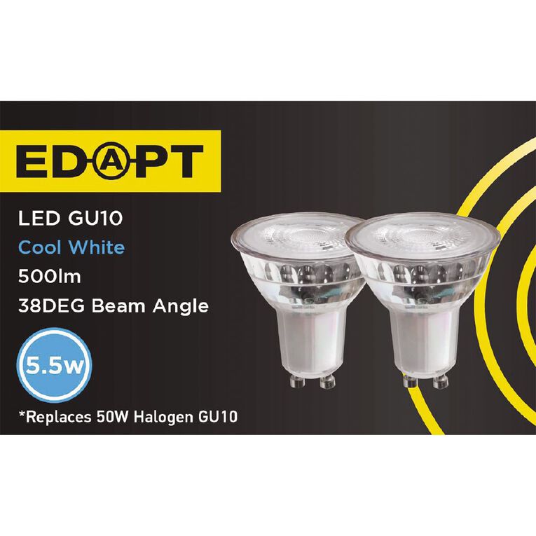Edapt LED GU10 Light Bulb 5.5W Cool White 2 Pack, , hi-res